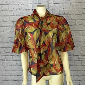 CQ by CQ Multicolored Fall Leaf short big puffy sleeved blouse size large